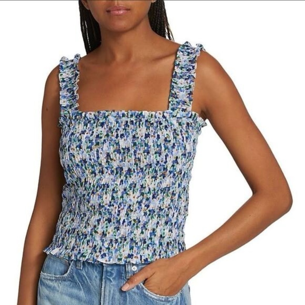 Veronica Beard Averie printed smocked cropped tank top